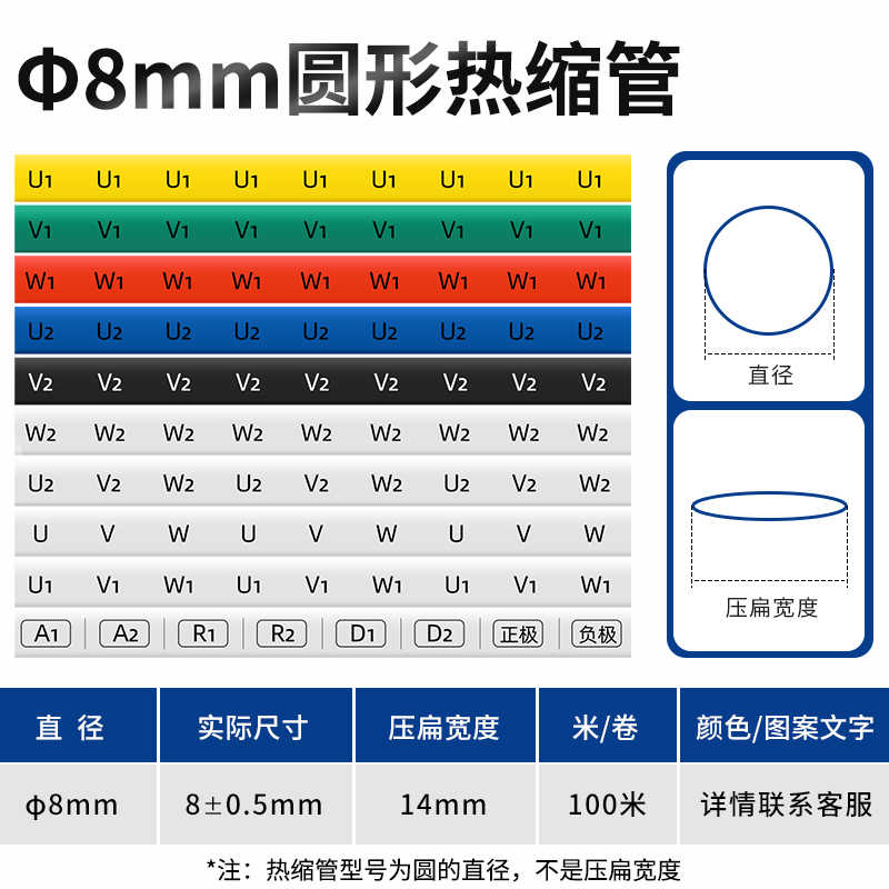 圆直径8MM/100米（U1V1W1U2V2W2)  / 黄绿红蓝黑