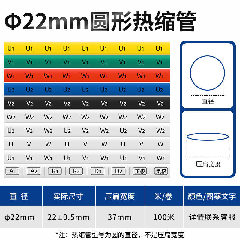 圆直径22MM/100米（U1V1W1U2V2W2)  / 黄绿红蓝黑