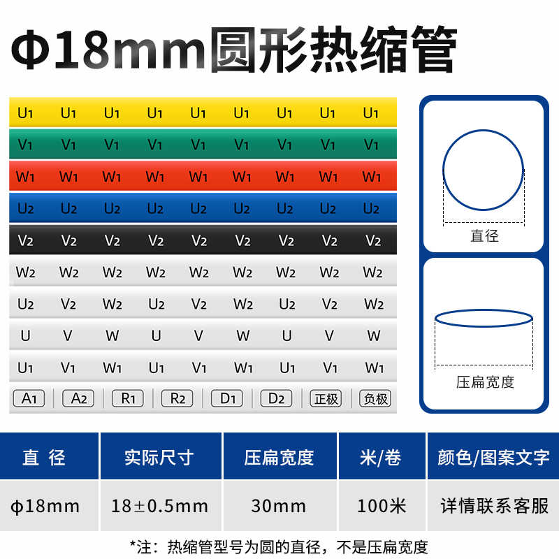 圆直径18MM/100米（U1V1W1U2V2W2) / 黄绿红蓝黑