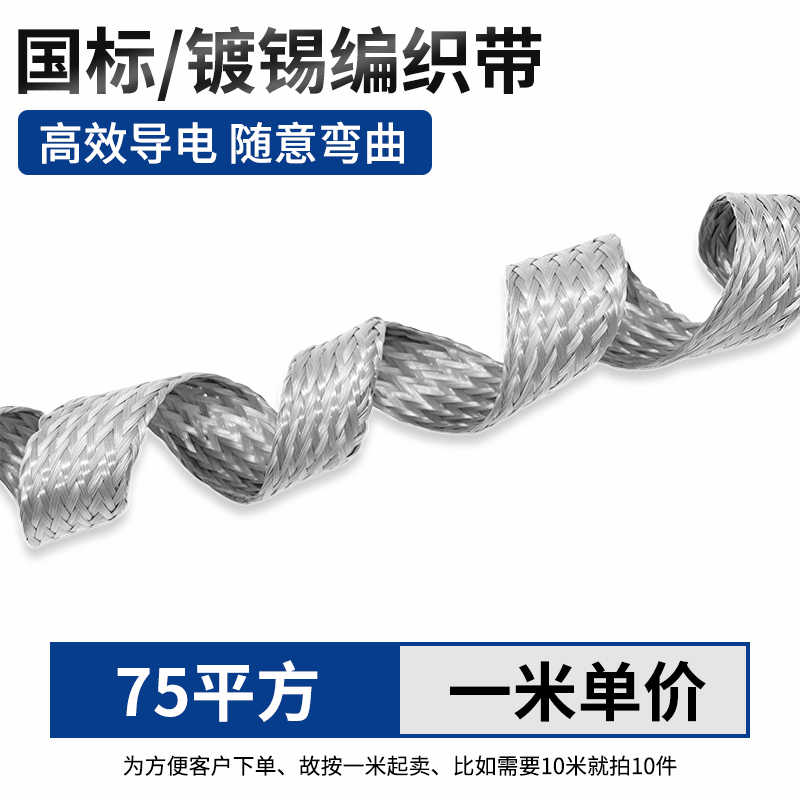  国标镀锡铜编织带（75平方）1米 / 银白色