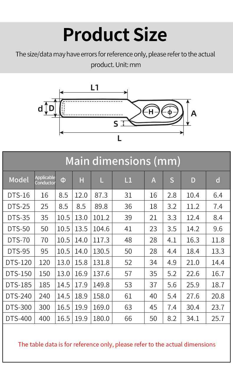 DTS dual hole copper nose - tin plated 10