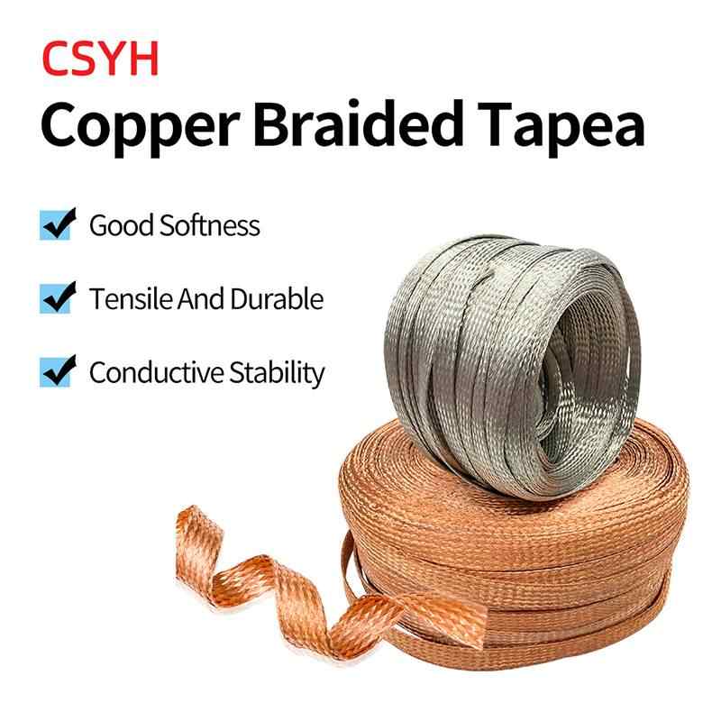 Tinned Copper Braided Strap - Per Meter