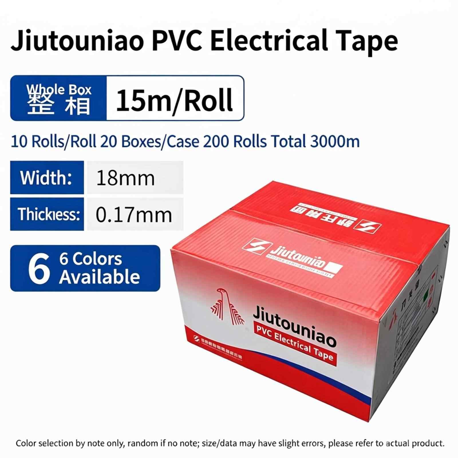 Full Carton - 15m per roll / Black, Green, Blue, Yellow, Red, White